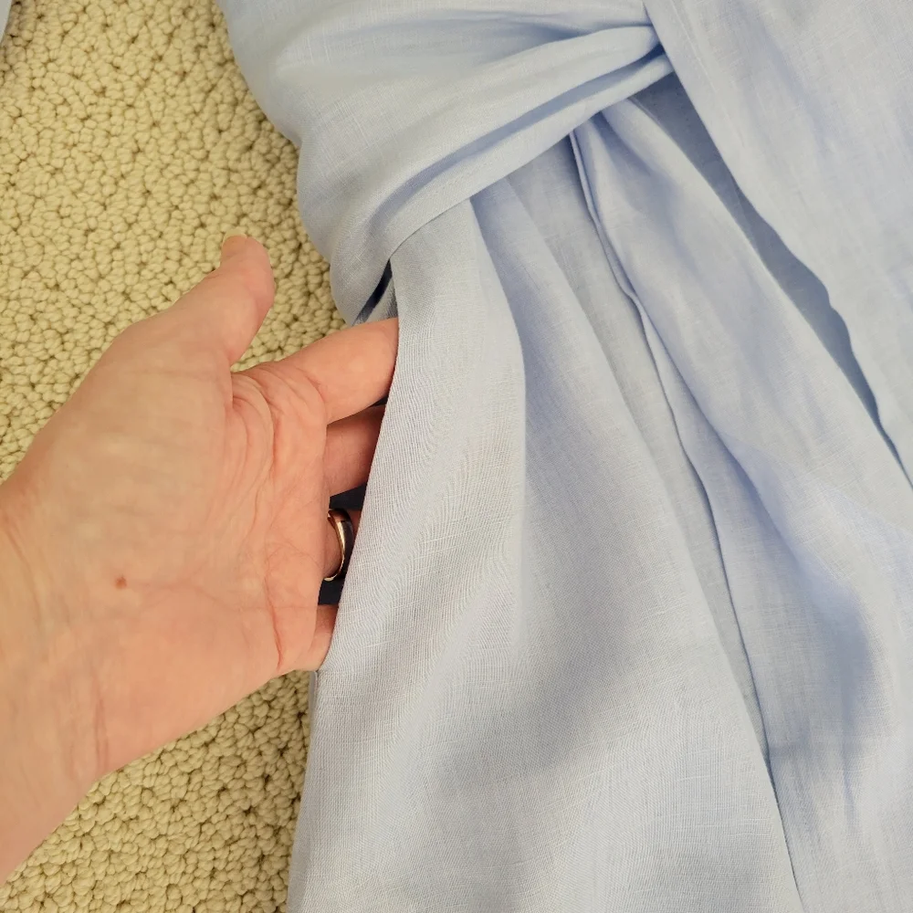 Redondo Frydman Solid Blue Linen Dress - Picture 8 of 11